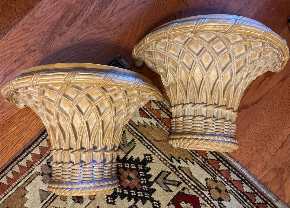 Пара винтажных больших бра полка середины века современная изогнутая гипсовая корзина плетение - Изображение 2 из 4