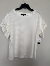 Kathy Ireland Women’s Size L White  Eyelet Short Sleeves Tops NWT