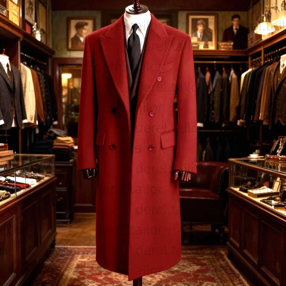 Abrigo largo de lana de cachemir para hombre abrigo de doble botonadura invierno ropa exterior de negocios Foto 3 de 4