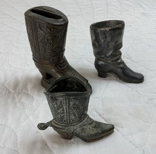 Three Vintage Metal Cowboy Boots, Small, Dark Gray