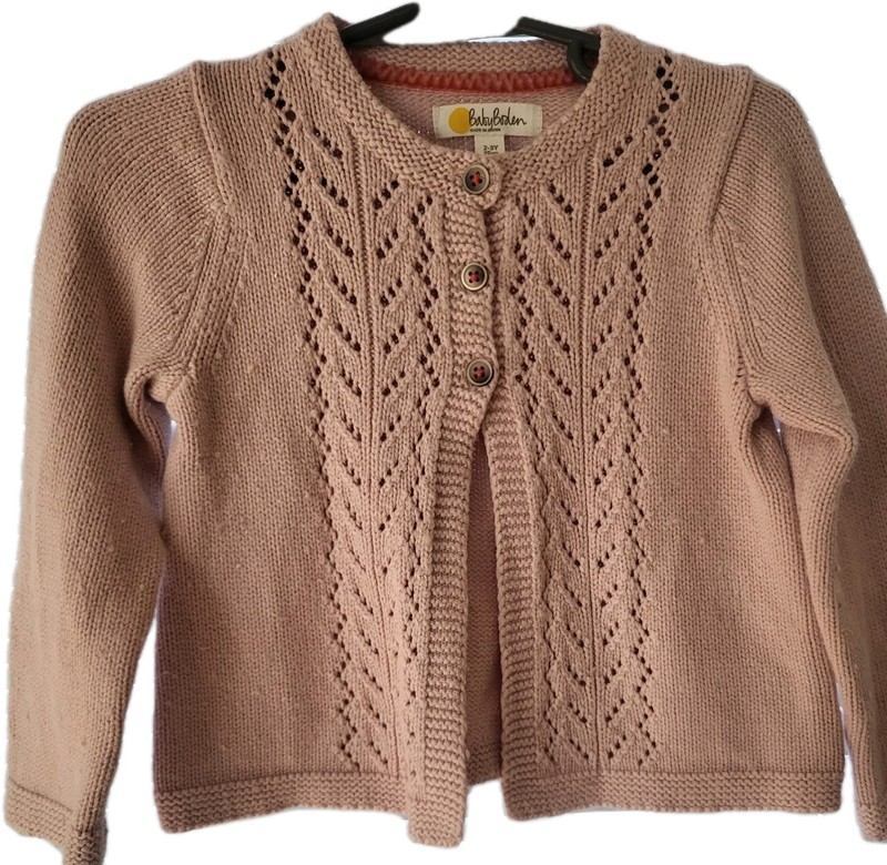 Baby Boden Pink Sweater Cardigan Size 2-3 Long Sleeve Cotton Viscose Cashmere 