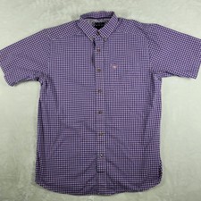 Ariat Pro Series Button Down Shirt Men's Large Pink Purple Plaid Short Sleeve