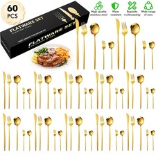 60Pc Flatware Set for 12 Stainless Steel Soup Spoons Fork Cutlery Utensil Dinner