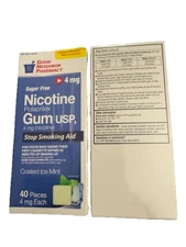 Nicotine Gum Coated Ice Mint 4Mg 80 Count (2 Boxes Of 40) Sugar Free Exp 06/2026