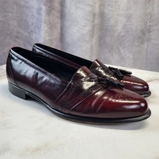 Johnston Murphy USA Burnished Brogue Tassle Loafers Cherry Red Men's 11 M