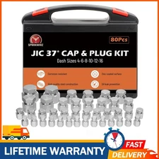 80PCS JIC Cap Plug Set 37 Degree Flare Threads Hydraulic Hose Fit 4 6 8 10 12 16