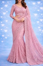 Ready to Wear Sequin Net Saree Full Sleeves 46 Chest /Pink -SALE 45