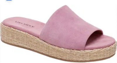 Lisa Vicky Smile V Fox Glove Kid Pink Suede Sz 7.5 M Slip on Sandal NIB Platform