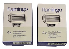 Flamingo Women's Razor Blade Refills, 5-Blade Cartridges 2 x 4 Packs (8 Total)