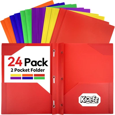 24-Pack Plastic Folders with 2 Pockets, 1/3 Cut Pockets Fit Letter Size Paper, H - Image 1 of 4