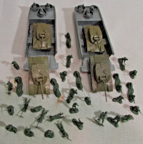 1960's Giant Hong Kong Miniature Playset Landing Craft Tanks Army Soldiers Marx