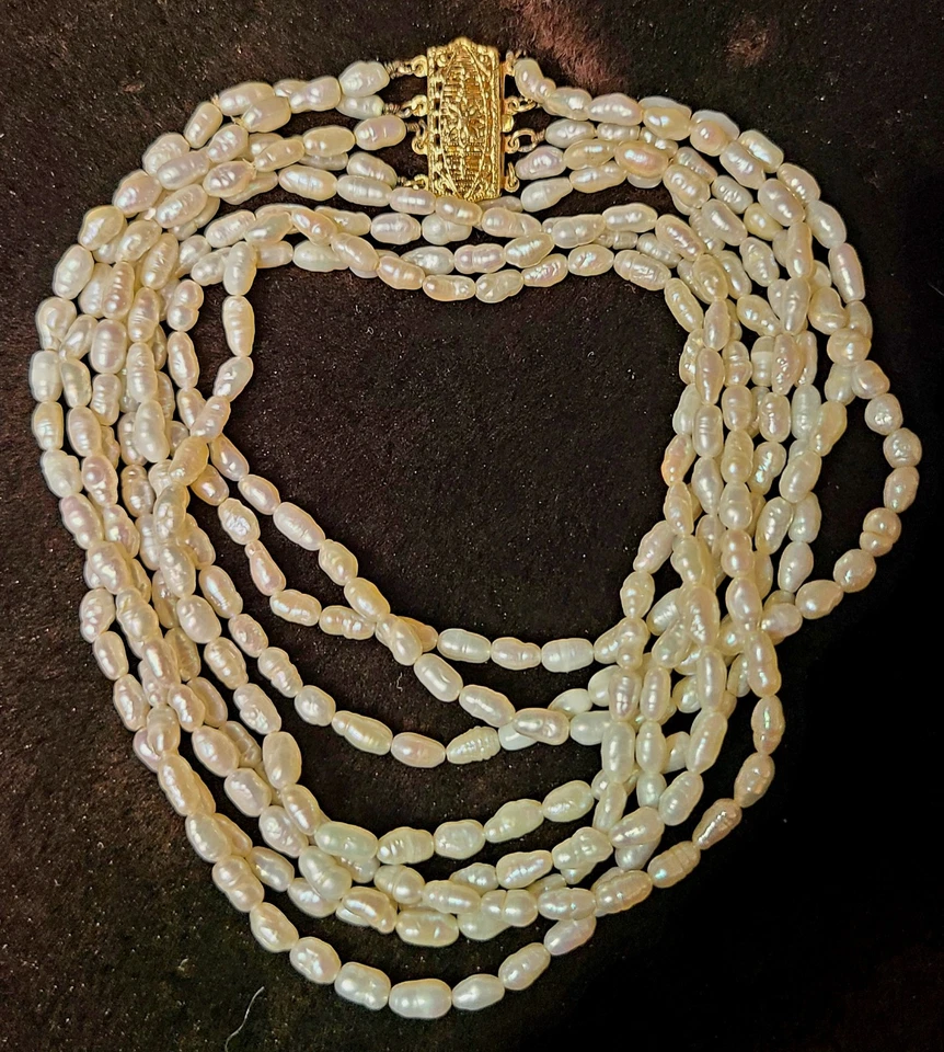 14kt 黄金 4股白色巴洛克珍珠项链 19 英寸 — 第 2/4 张图片