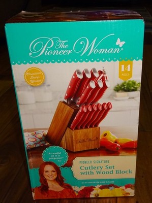 The Pioneer Woman Wood Block Cutlery 14-Piece Kitchen Knife Set RED...BRAND NEW