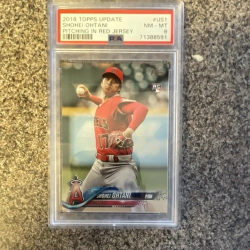 2018 Topps Update Shohei Ohtani #US1 Pitching Red Jersey Angels Rookie PSA 8