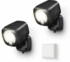 Ring 2-Pack Motion Activated Battery-Powered Light + Smart Lighting Bridge Black