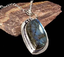 Huge Fiery Labradorite 925 Silver Plated Necklace 18" Gift For Girlfriend AU h19