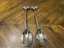 Godinger Palm Tree Large Salad Serving Set Silver Dinnerware Serving 12.5"