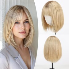 Short Ombre Beige Blonde Bob Wigs with Bangs 100 Human Hair Lace Front Wigs