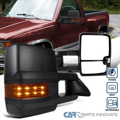 Fits 88-00 Chevy C/K 1500 2500 3500 Tahoe Power Heat Tow Side Mirrors+LED Signal