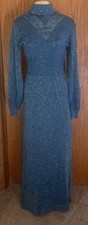 Vintage 70s WENJILLI Metallic Blue Knit Maxi Dress-Size 11/12
