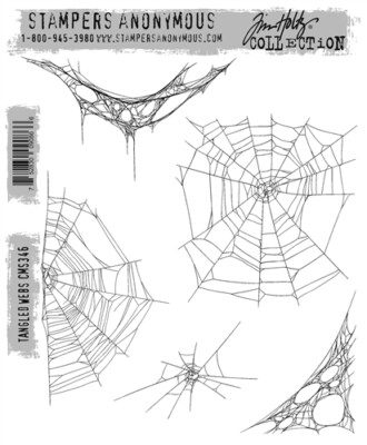 Tim Holtz Stampers Anonymous ''TANGLED WEBS'' Red Rubber Cling Stamp Set