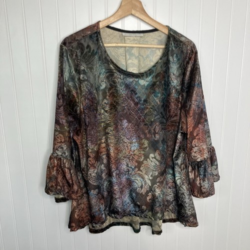 Bryn Walker Top XL Floral Tie-dye Velvet Ruffle Sleeve Blouse Casual Women’s - Picture 2 of 11