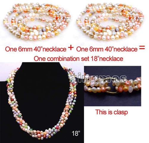 6mm Baroque White Green Pearl Necklace for Women 2 Strands 40" Combination 18'' - Picture 25 of 55