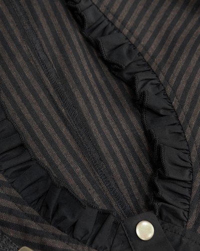 Devil Fashion Womens Steampunk Blouse Top Black Brown Stripe Victorian Gothic - Picture 9 of 24