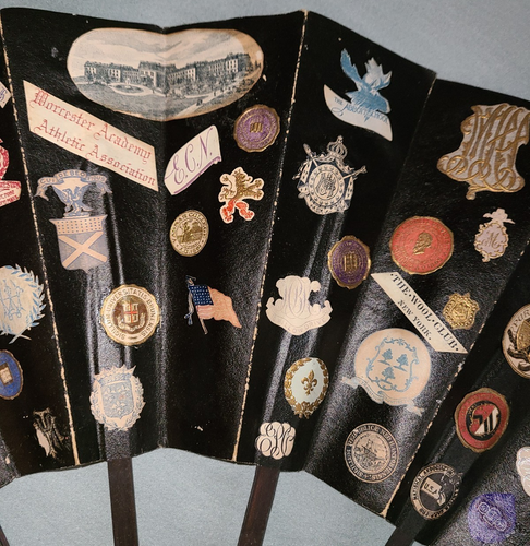 Antique paper fan w scrapbook style cutouts, travel souvenirs hotels colleges - Picture 3 of 12