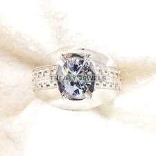 Moissanite Oval Cut Gemstone With 925 Sterling Silver Ring For Men's #B319