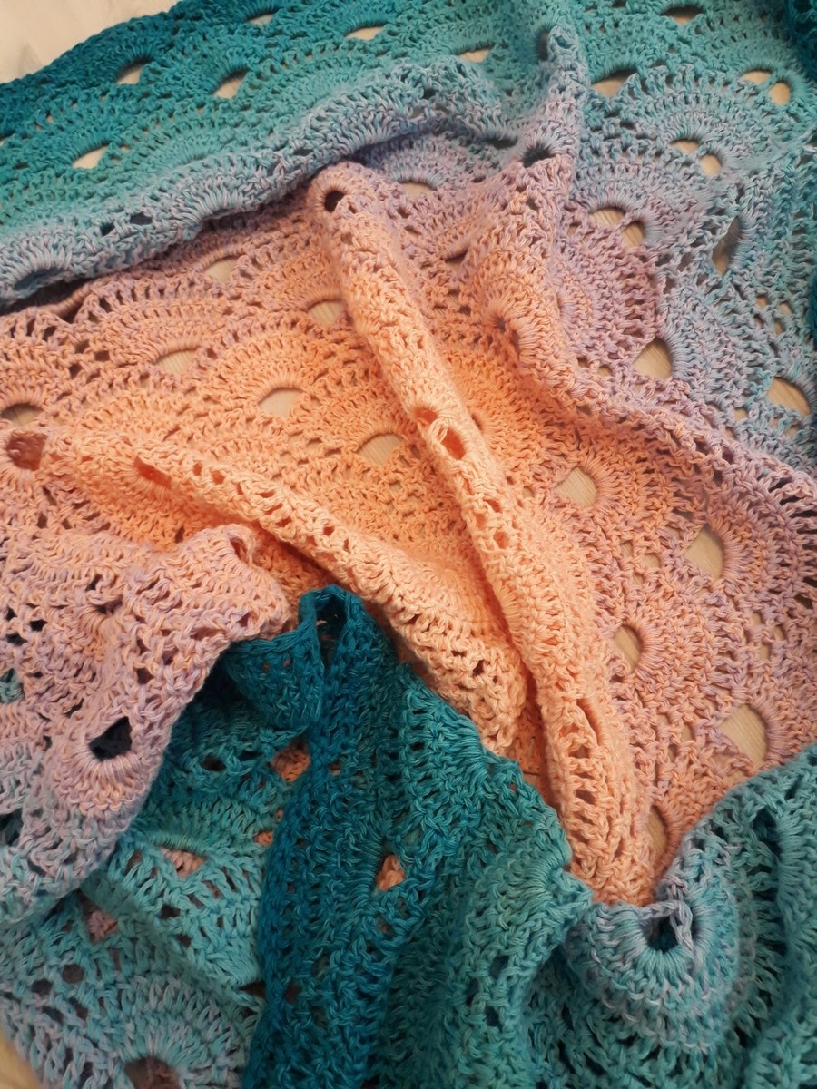 100% 4ply Fine Cotton Hand Crochet Baby Shawl or Blanket Vintage