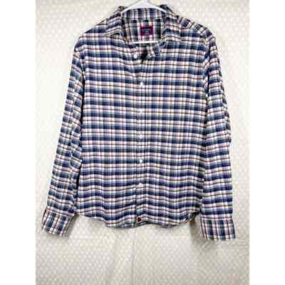 Untuckit Men Top Sz M Blue Red Plaid Slim Fit Kaesler Flannel Button Down Cotton