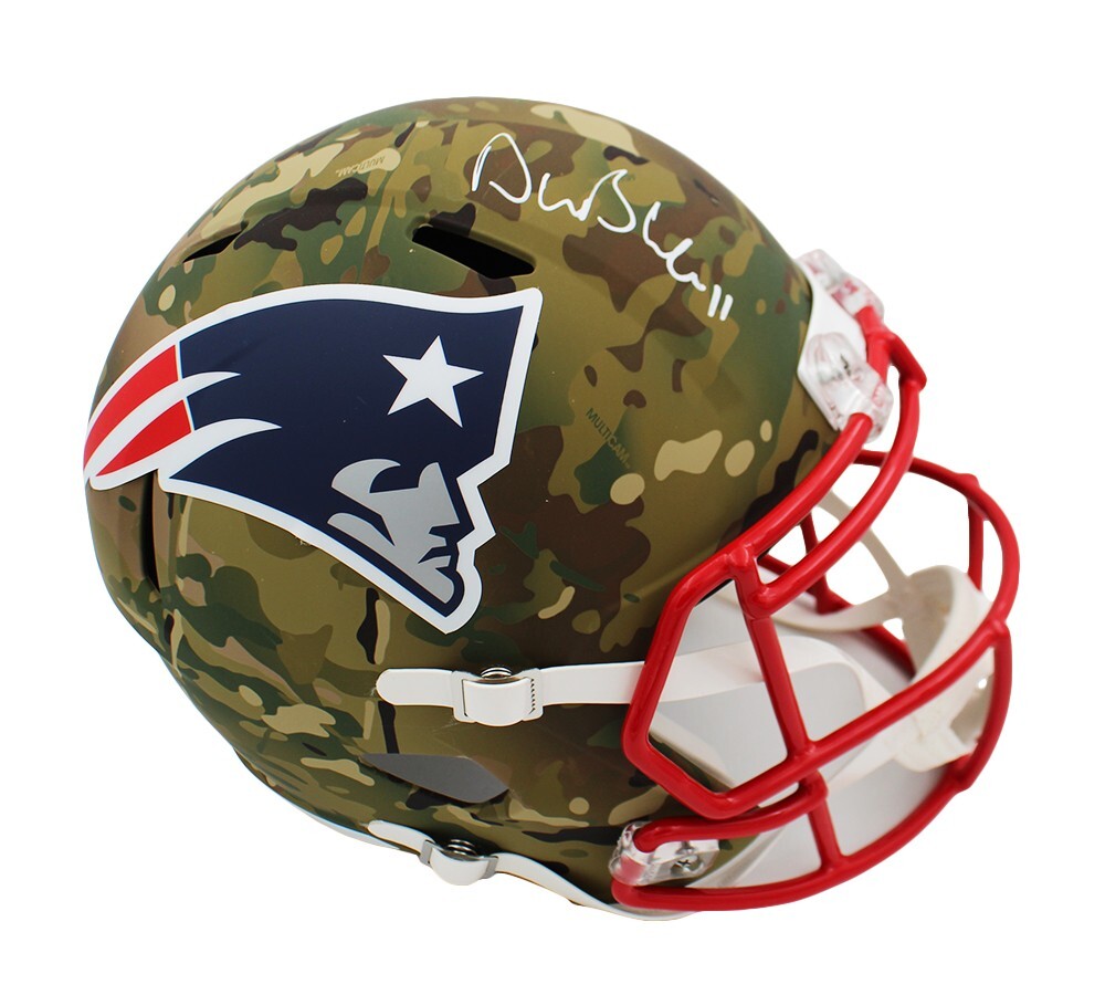 Drew Bledsoe Autographed Signed New England Patriots Speed Full Size Camo NFL Helmet 