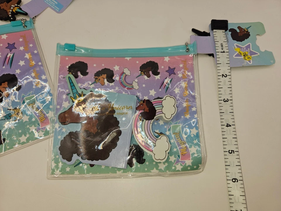 Afro Unicorn stationery set in clear zip pouch 5-1/2" X 5" NEW - Image 3 of 4