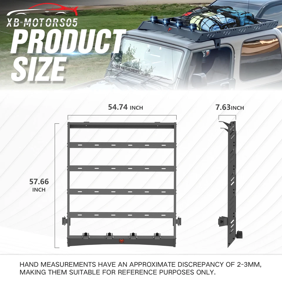 Hardtop Roof Rack Cargo Basket W/ LED Light For 97-2006 Jeep Wrangler TJ 2 Doors Foto 3 de 4