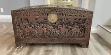 19th Century Antique Hand Carved Asian Blanket Chest Trunk