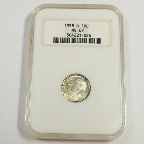1958 D NGC MS67 - Toned Silver Roosevelt Dime 10c US Coin #52845A