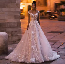 Ball Gown Wedding Dress Cap Sleeve Luxury A Line Lace Appliques Bridal Gowns