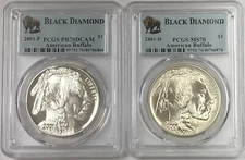 2001 P & D American Buffalo Silver $1 PCGSPR70DCAM MS70 Black Diamond 2 COIN SET