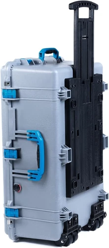 Silver & Blue Pelican 1650 case. No foam - empty. Comes with wheels.