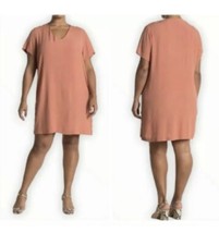 Madewell Side-Button Easy Shift Shirt Dress Peach V Neck Size XL L7833