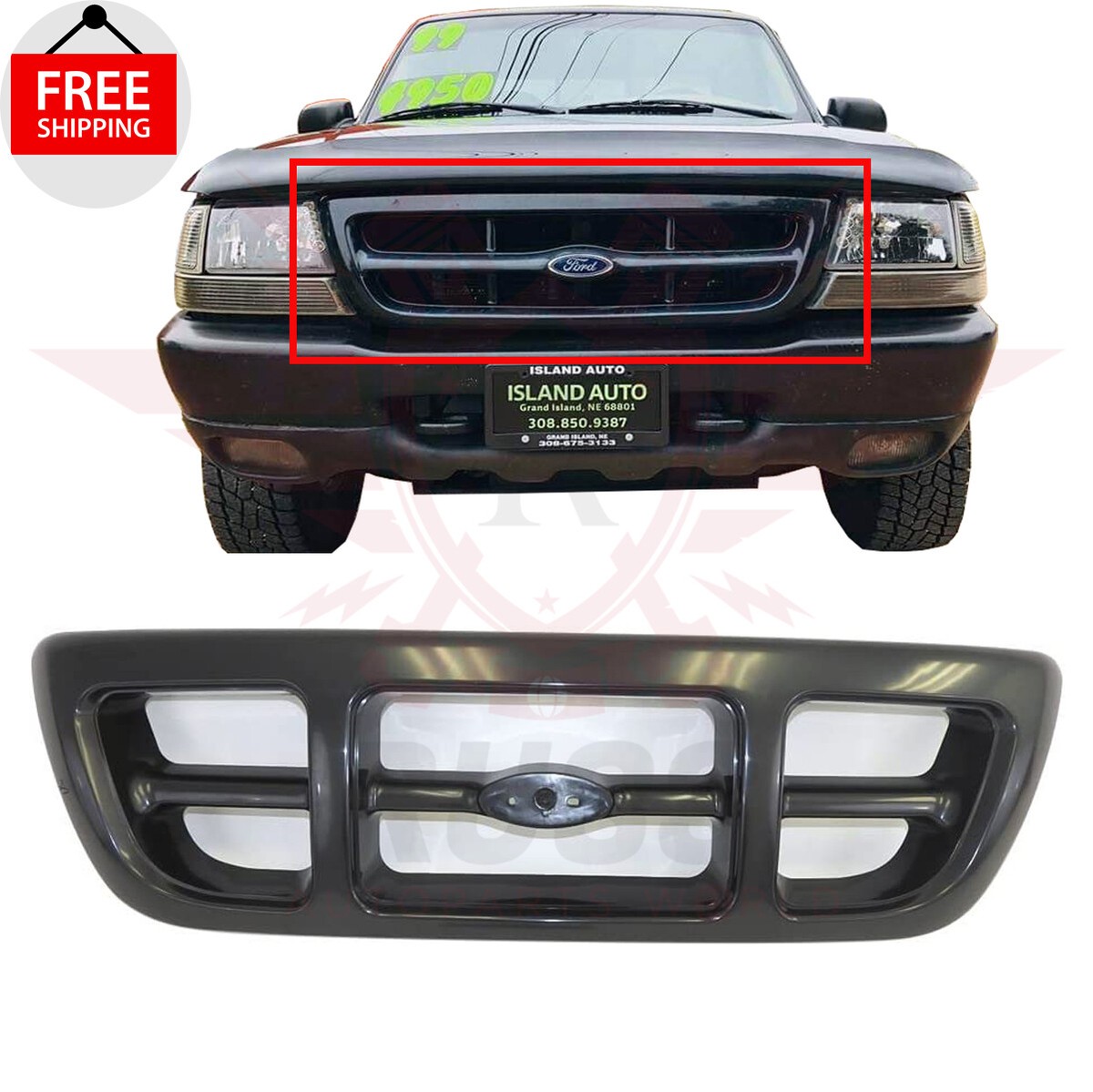 New Front Grille Assembly Black For 1998 1999 2000 Ford Ranger 4WD