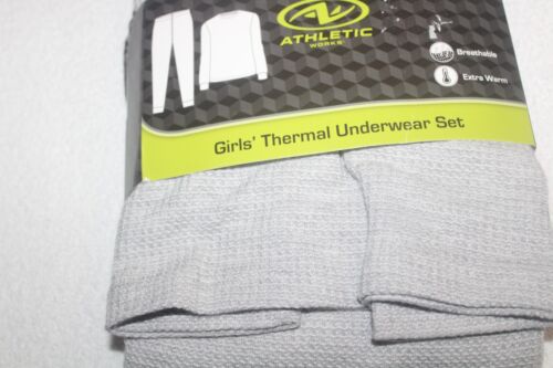 Girl's Athletic Works Waffle Thermal Underwear Set Long Sleeve & Top Bottom Grey - Picture 1 of 4