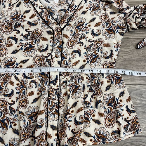 Blusa Anthropologie Isla Maude Crema Boho Estampado Cachemira Peplum Manga Corbata Talla S - Imagen 7 de 10