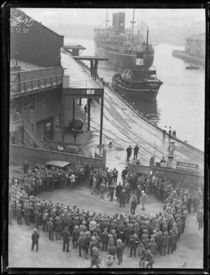 Crowd around wharf number 19 for departure an overseas liner, Pyrmo- Old Photo