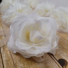 White Roses on White Ribbon 6 roses per set 