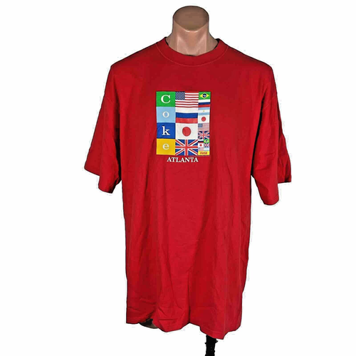 Vintage 80s Coca-Cola Atlanta international flags COKE red USA MADE T-shirt XL - 第 1/10 張圖片