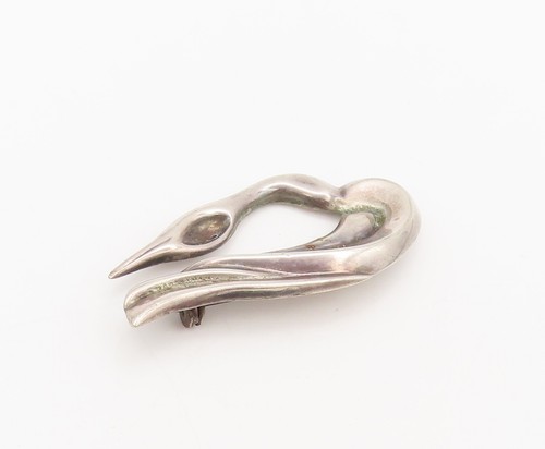 MEXICO 925 Sterling Silver  Vintage Swirly Carved Swan Brooch Pin  BP10484 - Picture 2 of 5