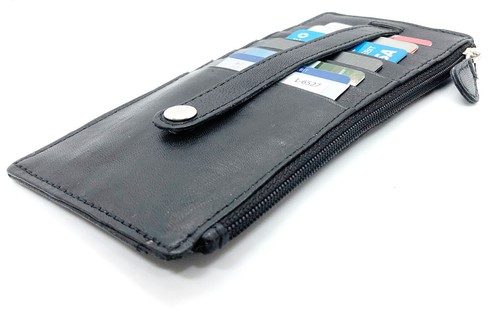 Beige Leather Women's Multi Cards ID Holder Stacker Wallet with Zip Pocket New - Picture 7 of 9