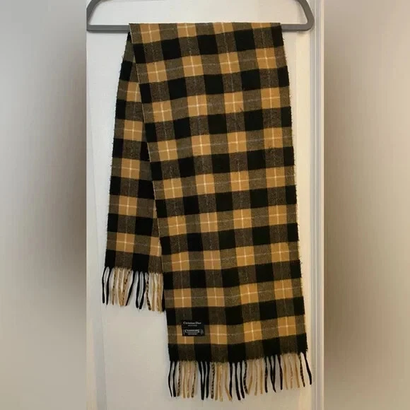 Foulard acrylique cachemire à carreaux Christian Dior   Jaune (RN61486)